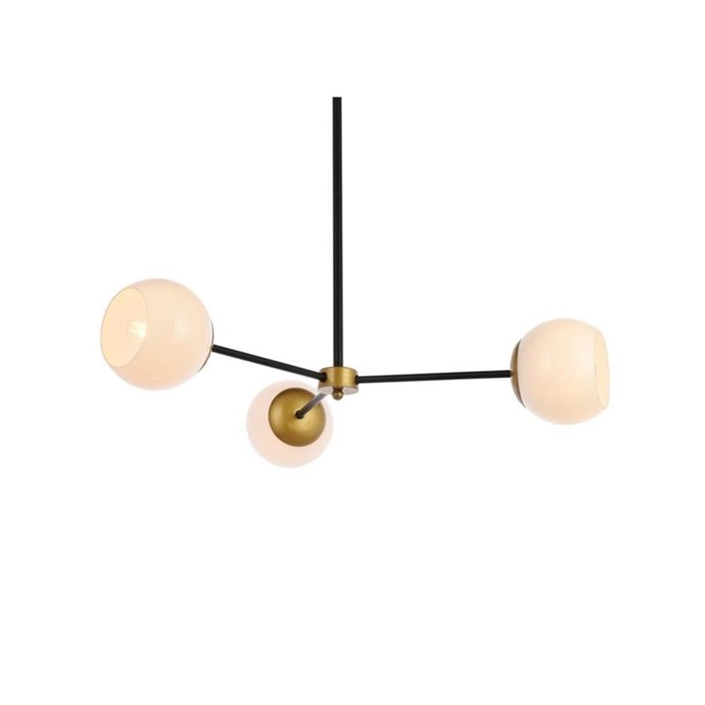 Living District Briggs 3-Light Metal Pendant w/White Shade in Black and Brass