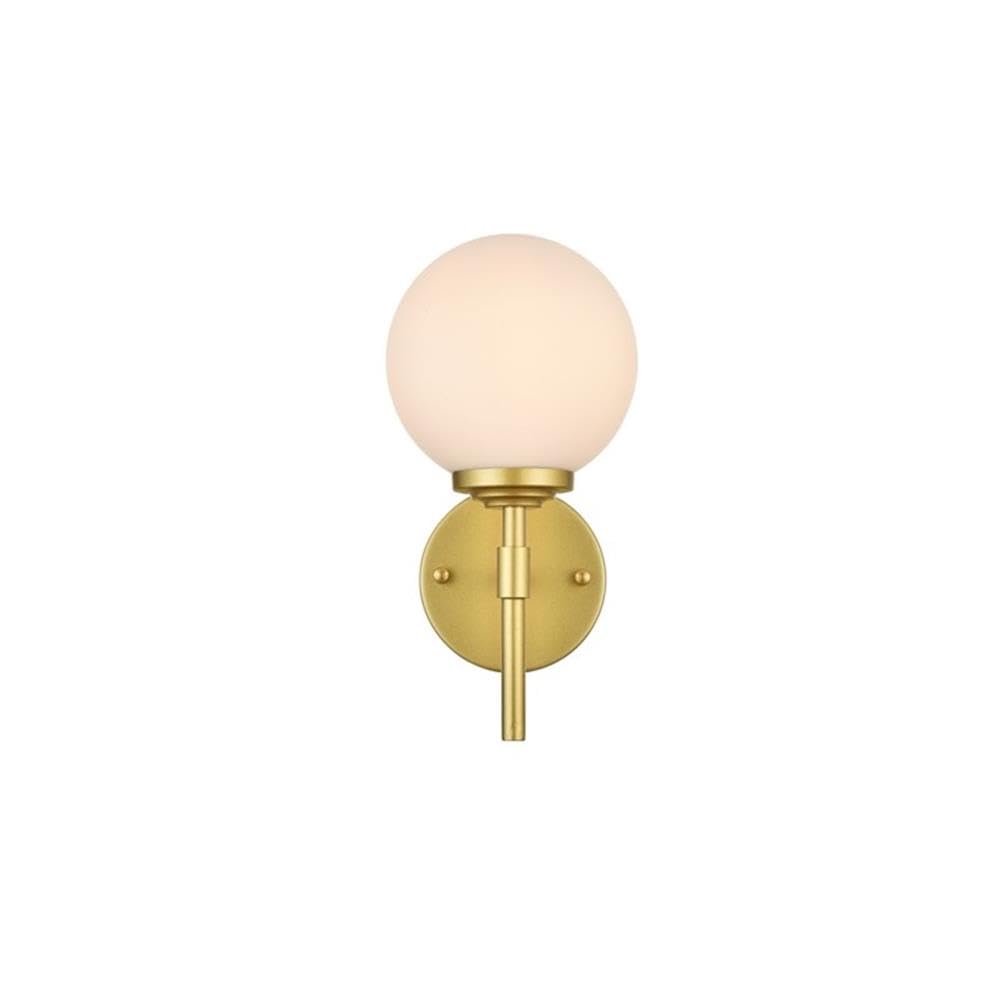 Living District Ansley 1-Light Iron & Glass Bath Sconce in Brass/Frosted White