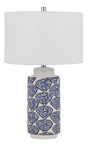 Cal Lighting Bo-3044Tb-2 Cambiago Ceramic Table Lamp With Blue Seashell Pattern And Linen Drum Shade