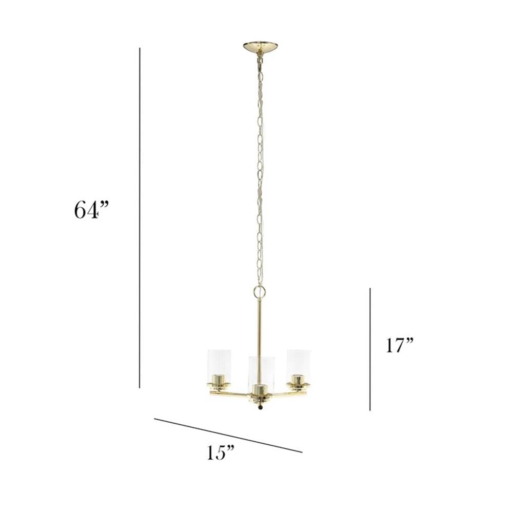 Elegant Designs 3-Light Pendant Chandelier, 15 Glass & Metal, Gold, Model Pt1018-Gld For Kitchen, Foyer, Dining Room
