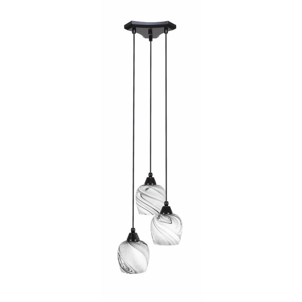 Toltec Lighting Europa 3 Light Cluster Pendalier in Matte Black (28-MB-4819)