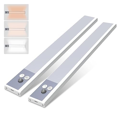 Under Cabinet Lighting Wireless, 60-Led Dimmable Motion Sensor Light Indoor, 12 Inch 2000Mah Rechargeable Cabinet Lights, 3 Color Under Counter Lights For Kitchen (2 Packs)