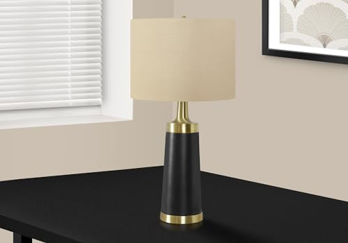 Monarch Specialties I 9623 Lightingtable Lamp, Black Metal, Beige Shade, Contemporary
