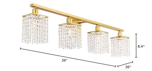 Living District Phineas 4-Light Metal Wall Sconce in Brass and Clear Crystals