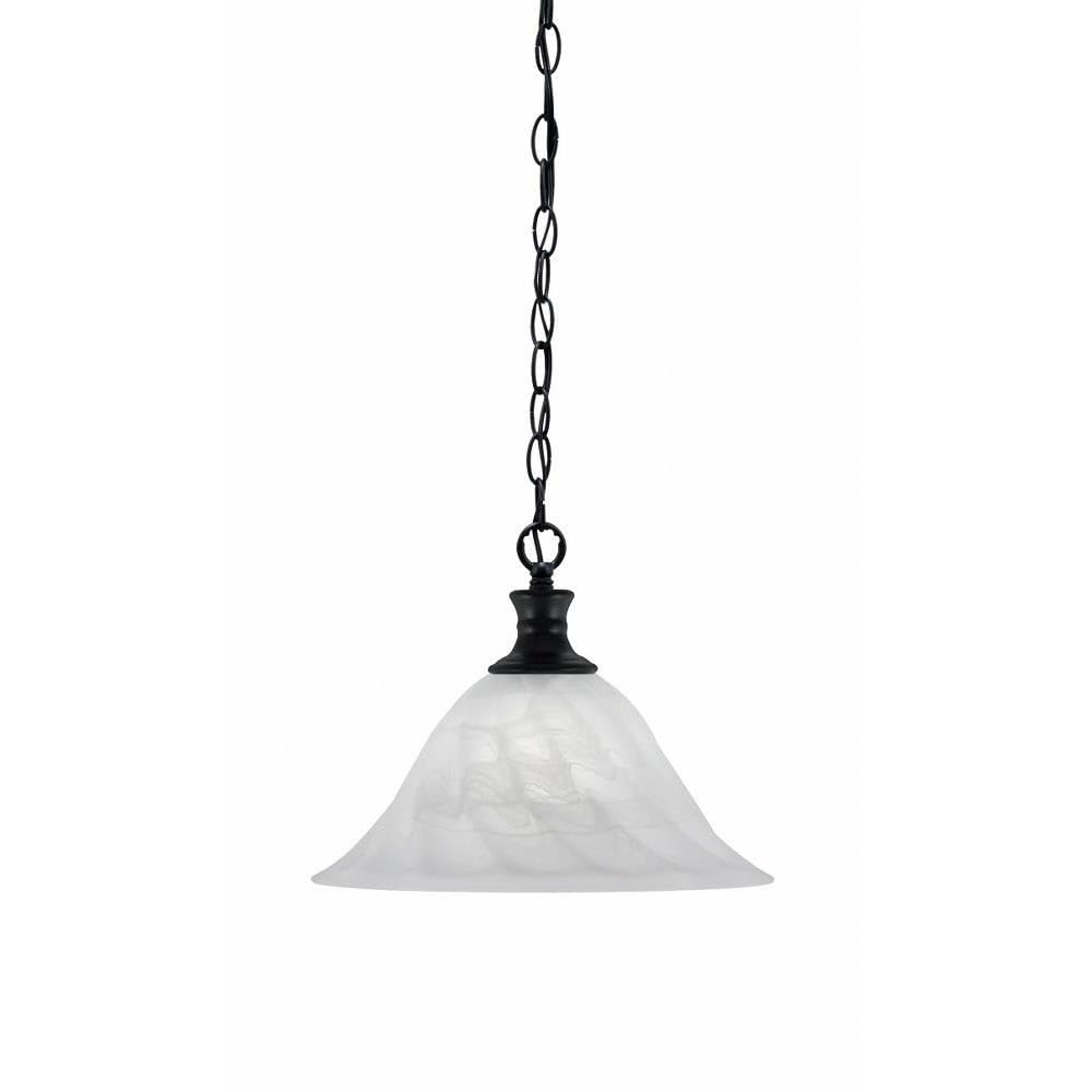 Toltec Lighting 96-MB-5731 Chain - 1 Light Chain Hung Pendant-10.75 Inches Tall and 14 Inches Wide, Finish Color: Matte Black, Glass Color: White Alabaster Swirl