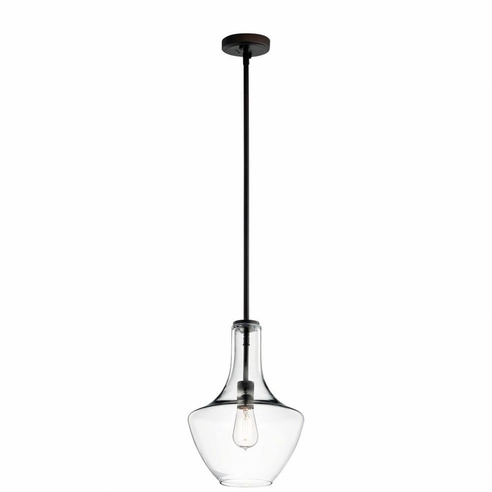 Kichler Everly 15.25 Kitchen Bell Pendant In Olde Bronze, 1-Light Clear Glass Pendant Light, (15.25 H X 10.5 W), 42141Ozclr