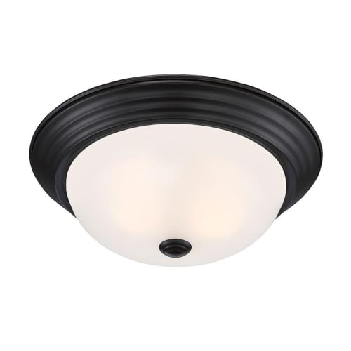 Designers Fountain 2-Light Flush Mount Ceiling Light, 13 Inch Lighting Fixture For Kitchen, Bedroom, Bathroom, And Hallway, Oil Rubbed Bronze With Etched Glass, 1257M-Orb-W