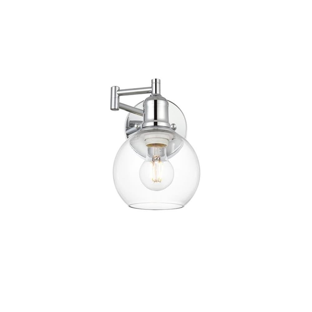 Living District Davian 1-Light Metal/Glass Swing Arm Wall Sconce in Chrome/Clear