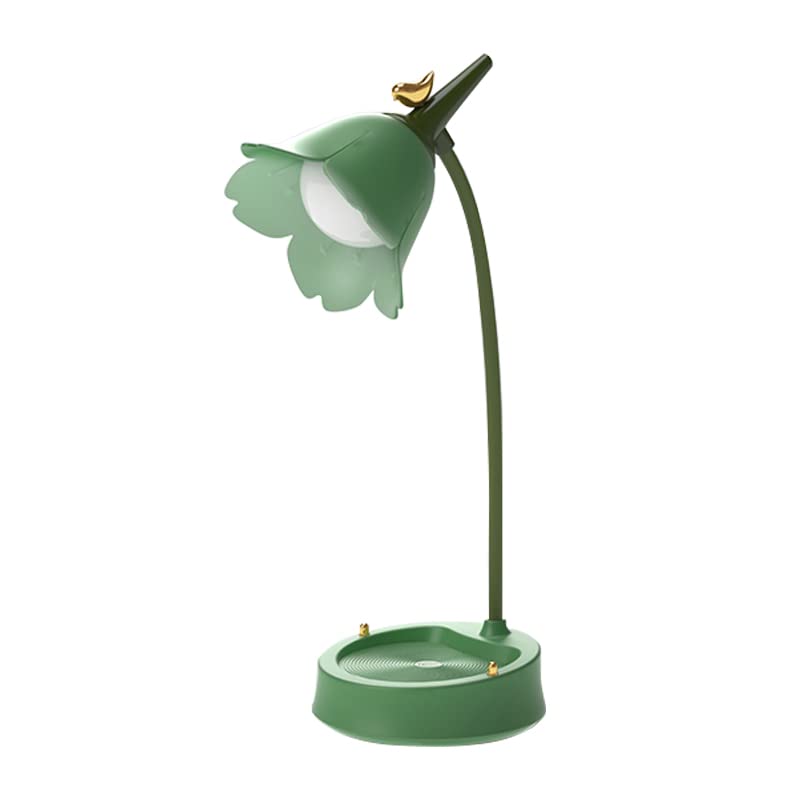 Magickk Flower Led Desk Lamp Cordless Table Light Adjustable Gooseneck Dimmable Touch Rechargeable Battery Student Bedroom Room Lighting Table Light House Decor (Green)