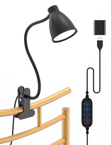 BOHON Desk Lamp, 10W LED Clamp Light, 3 Color Modes, 10 Brightness Levels, Flexible Gooseneck, Black, Model D5