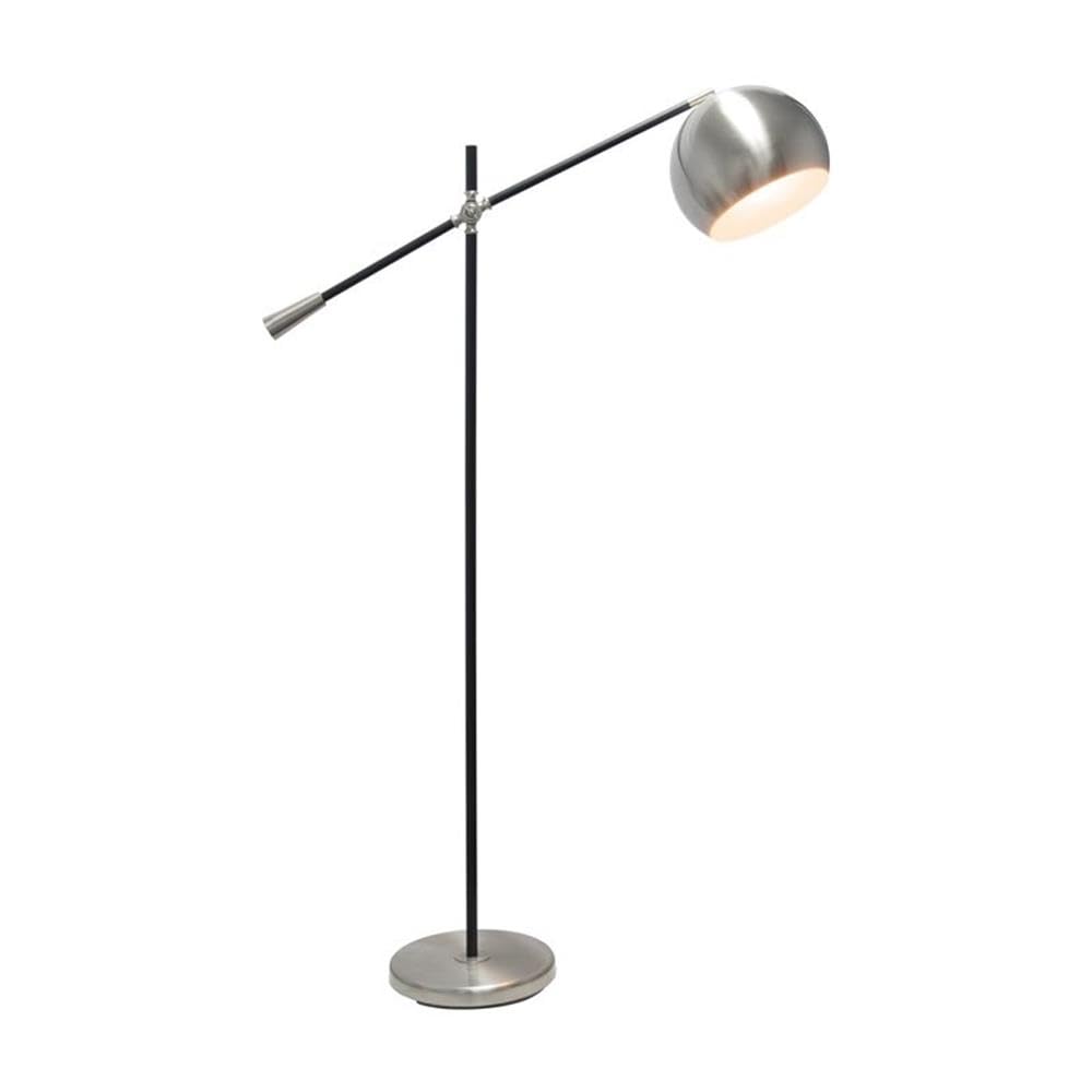LALIA HOME Decorative Floor Lamp, Black Matte, Brushed Nickel, 11inL x 37inW x 59inH, Model LHF-5015-BN, Inner White Dome Shade