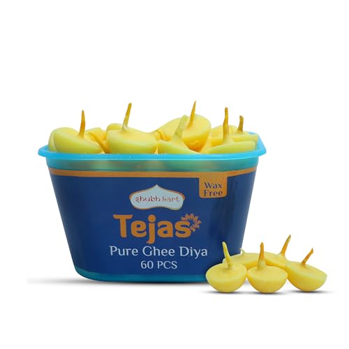 Shubhkart Tejas Pure Ghee Wicks| Batti| Diya for Pooja, 60 Pieces, Wax Free Vegan Ghee Batti/Wicks/Jyot for Pooja Aarti (Pack of