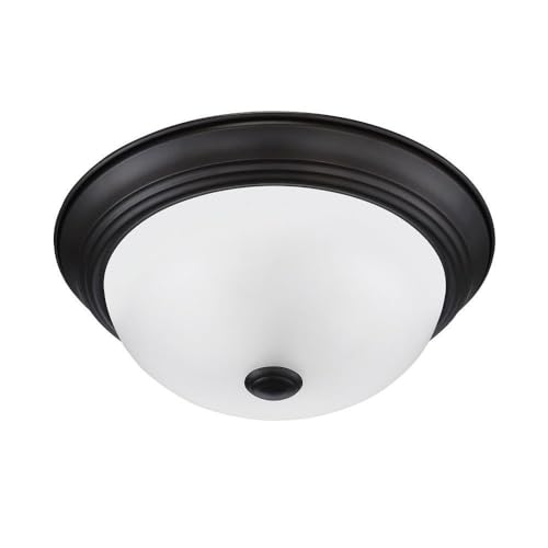 Designers Fountain 2-Light Flush Mount Ceiling Light, 11 Inch Lighting Fixture For Kitchen, Bedroom, Bathroom, And Hallway, Oil Rubbed Bronze With Etched Glass, 1257S-Orb-W