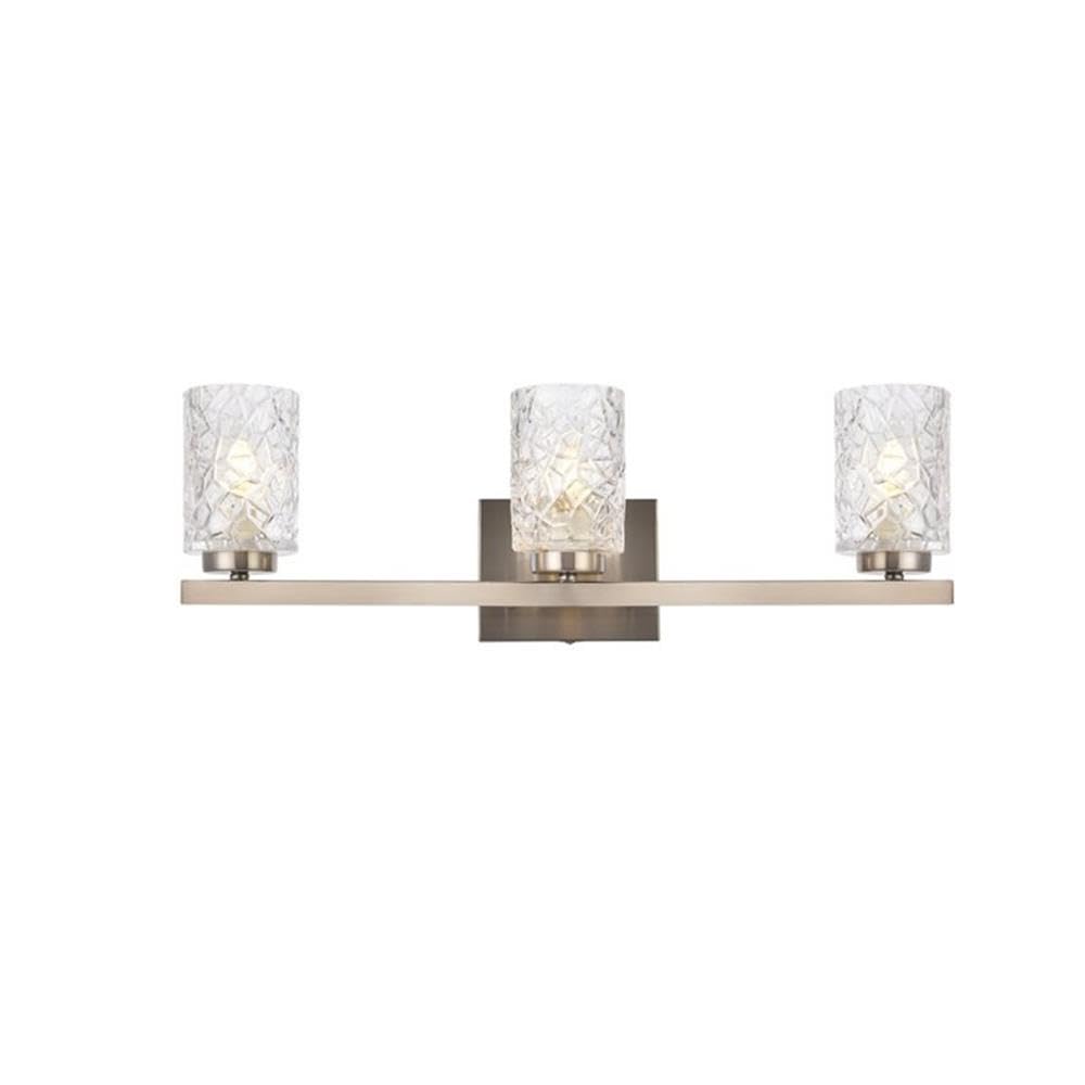 Living District Indoor Modern Home Decorative Bright Ceiling Cassie 3 Lights Bath Sconce in Satin Nickel with Clear Shade
