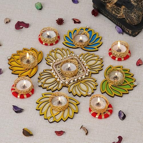 Sanvatsar Home Decorative Lotus Rangoli & Lotus Diya Plastic, Floral Set|Corporate Gift,Diwali Gift,Diya For Puja Home Decoratio