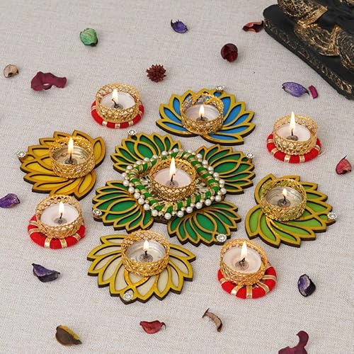Sanvatsar Plastic Home Decorative Lotus Rangoli&Lotus Diya Set|Corporate Gift, Diwali Gift, Diya For Puja Home Decoration Light
