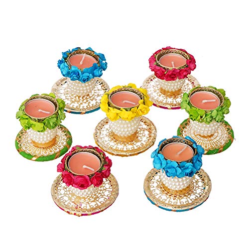 Sanvatsar Handmade Flower Tea Light Candle for Diwali Decoration,Gift,Diya for Decoration(Set of 7)