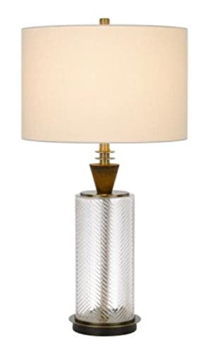 Cal 3 Way Table Lamp, Sherwood Glass, Wood Font, Hardback Fabric Drum Shade, Bronze, Model BO-2987TB