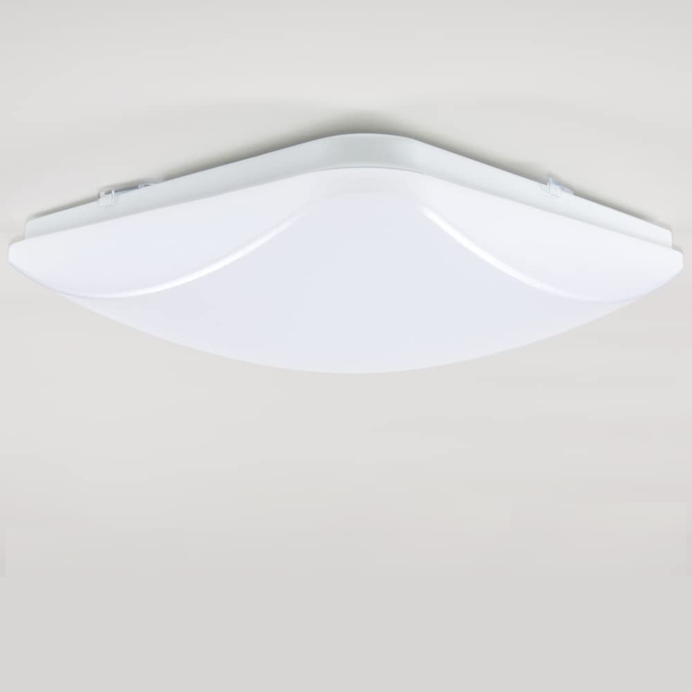 Designers Fountain Envirolite Flush Mount Ceiling Light, 14 Inch Led Square Glass Lighting Fixture For Kitchen, Bedroom, Bathroo