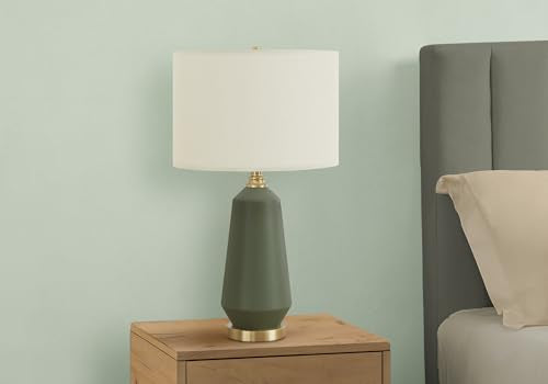 Monarch Specialties I 9624 Lightingtable Lamp, Green Ceramic, Ivory/Cream Shade, Contemporary