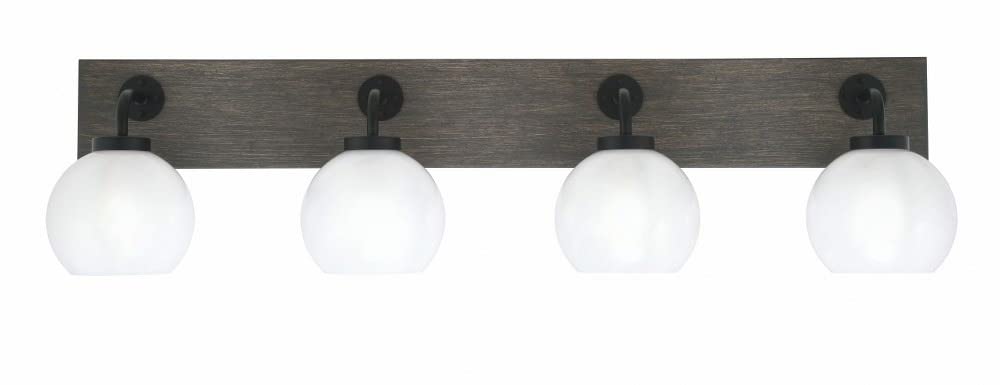 Toltec Lighting 1774-Mbdw-4101 Oxbridge - 4 Light Bath Bar-9 Inches Tall And 36.5 Inches Length, Finish Color: Matte Black/Painted Distressed Wood-Look Metal, Glass Color: White Marble