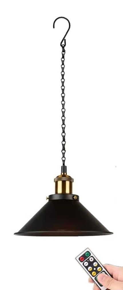 Anuomy Portable Battery Operated Hanging Light Fixture With Remote, Black Pendant Lamp For Indoor/Outdoor