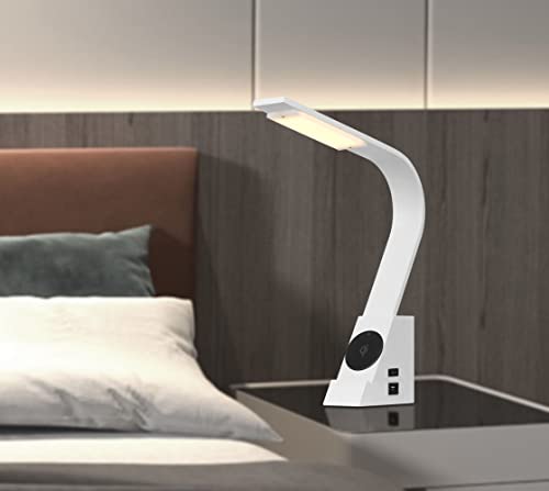 Cal Lighting Bo-3032Dk Led Convolution Metal Desk Lamp With A Wireless Charging Pad And 2 Usb Charging Ports, White