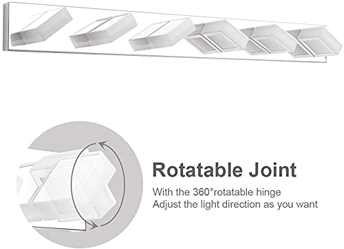 Ralbay Modern Chrome 6-Light Bathroom Vanity Light, Dimmable LED, Stainless Steel, 6000K Cool White, Model D-8590-6T