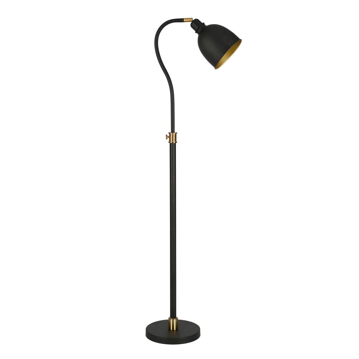 Homeroots Adjustable 68 In. Metal Reading Floor Lamp With Black Dome Shade