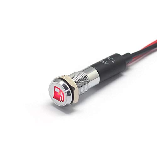 Alpinetech PL8MS 8mm 5/16 12V LED Metal Signal Indicator Pilot Dash Light with Symbols (Low Fuel)