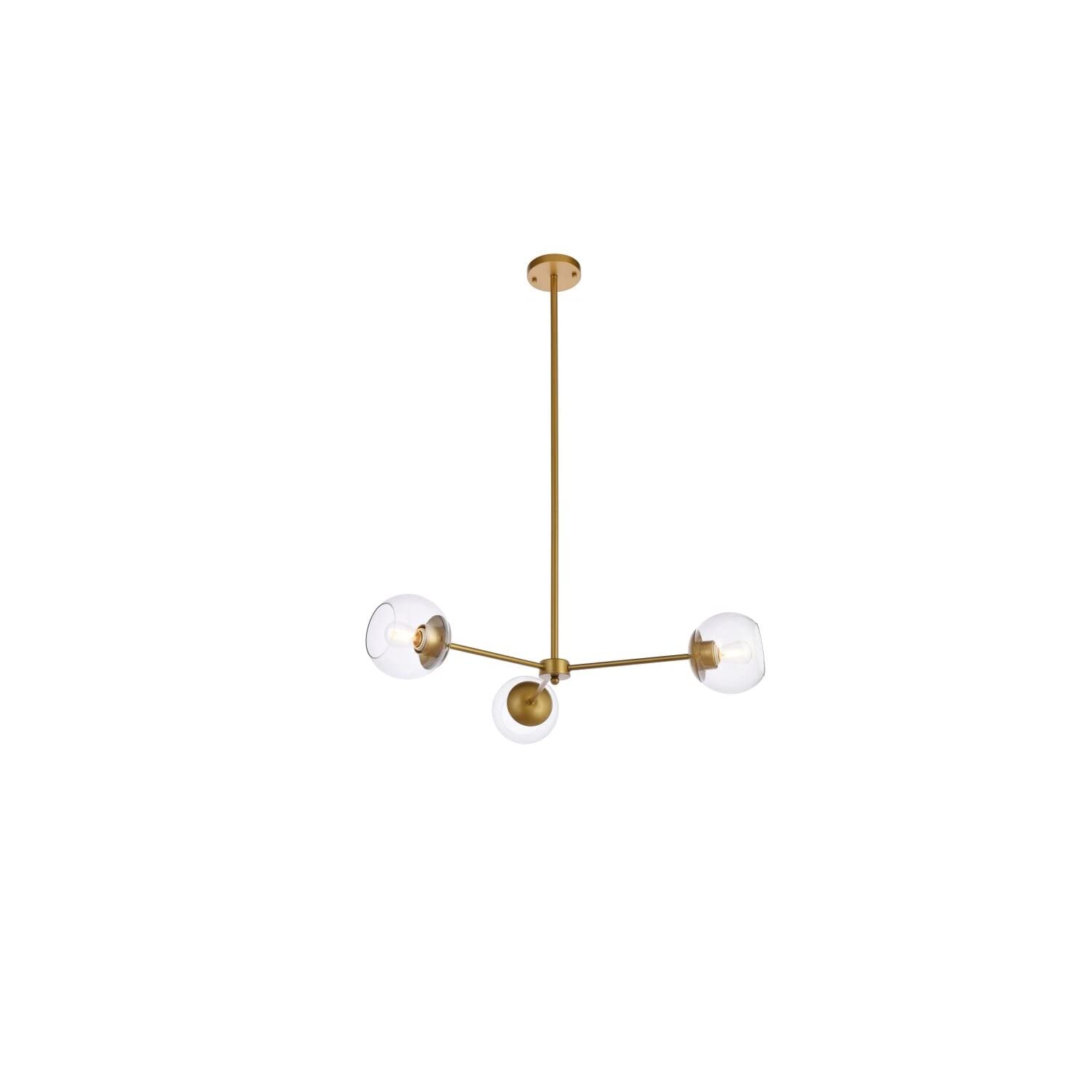 Living District Briggs 3-Light Mid-Century Metal Pendant in Brass and Clear