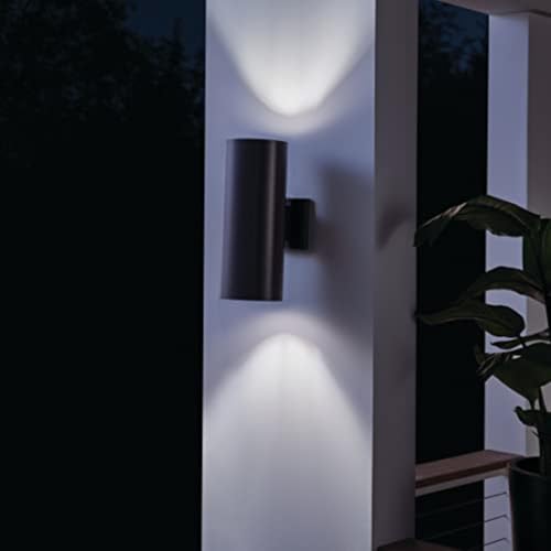 Kichler 2-Light Outdoor Cylinder Wall Sconce, 15in H x 5.75in W, Aluminum, Black, Model 9246BK