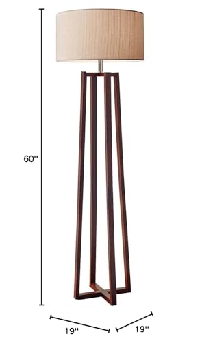 Adesso 1504-15 Quinn Floor Lamp, 60 In, 150 W Incandescent/Cfl, Walnut Birch Wood, 1 Wooden Lamp , White