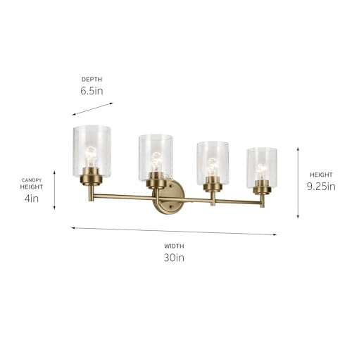 KICHLER Winslow 30 4-Light Vanity Light with Clear Seeded Glass in Natural Brass for Bathroom Vanity, Luxe Industrial, (30 x 9.2