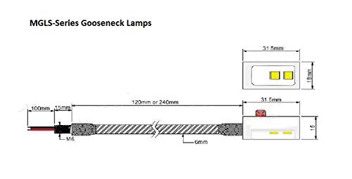 PilotLights Mini Gooseneck Panel Light - 240mm, RED LED, 12VDC, Black Aluminum, MGLS-240mm-Switch