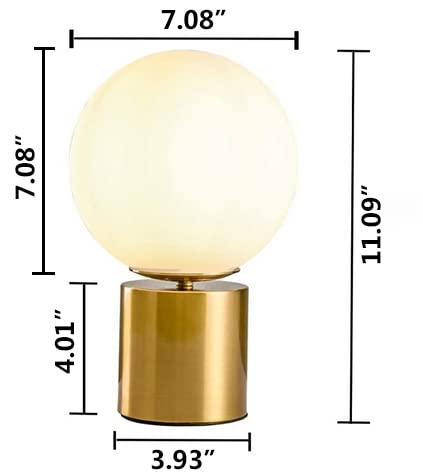 Sottae 11 Inch Modern Gold Globe Table Desk Lamp,Vintage Mid Century Round Table Lamp With White Glass Shade Metal Base For Bedroom Bedside Lamp Living Room End Table