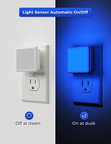 L Lohas Led Blue Night Lights Plug Into Wall 2-Pack, 0.3W Plug In Night Light, Dusk To Dawn, Bright Nightlight Auto-On/Off, For