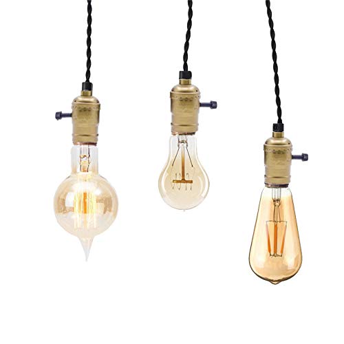 Aokpsrt Vintage Plug-in Pendant Light, 4 Hanging Sockets, Metal, Gold, 19.5 ft Cord, Individual Switches, Model wyq-4Hanging Light-gold