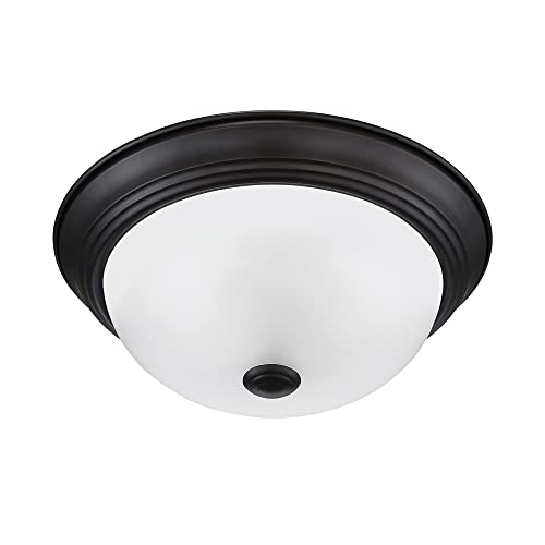 Designers Fountain 2-Light Flush Mount Ceiling Light, 11 Inch Lighting Fixture For Kitchen, Bedroom, Bathroom, And Hallway, Oil Rubbed Bronze With Etched Glass, 1257S-Orb-W