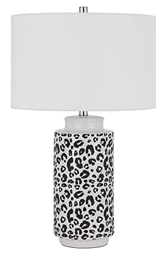 Cal Lighting Bo-3045Tb-2 Exeter Ceramic Table Lamp With Black And White Cheetah Print And Hardback Drum Shade