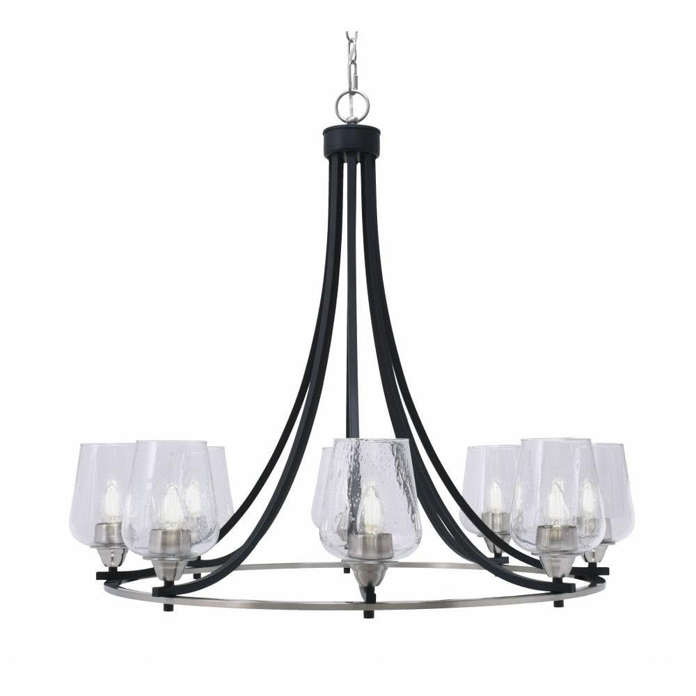 Toltec Lighting 3408-Mbbn-210 Paramount - 8 Light Uplight Chandelier-31 Inches Tall And 34.25 Inches Wide, Finish Color: Matte Black/Brushed Nickel, Glass Color: Clear Bubble