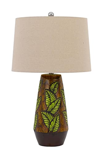 Cal Ceramic Table Lamp 150W 3 Way with Taper Linen Drum Shade, Cocoa, Model BO-2973TB