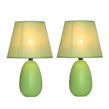 All The Rages Lt2009-Grn-2Pk Simple Designs Mini Egg Oval Ceramic Table Lamp 2 Pack Set44; Green