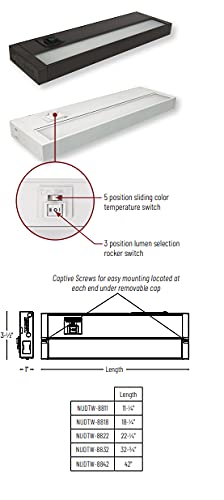 Nora Nudtw-8811/23345Wh Ledur Selectable Cct & Output 120V Edge-Lit Led Undercabinet, 2700/3000/3500/4000/5000K (White, 11'')