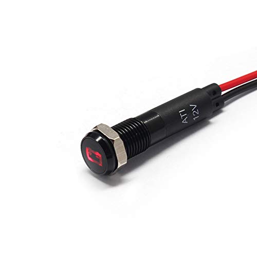 Alpinetech PLB8MS 8mm LED Metal Signal Indicator Dash Light Black Bezel Battery Warning