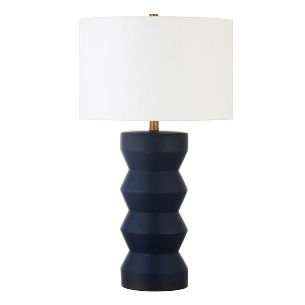Carlin 28 Tall Ceramic Table Lamp with Fabric Shade in Matte Navy/White