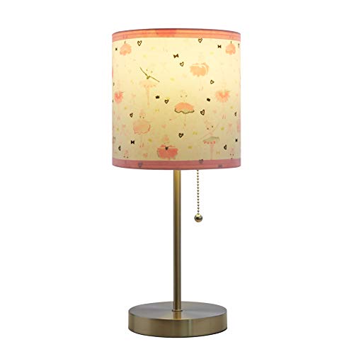 Heritage Kids Pink Ballerina Printed Linen Shade Stick Table Lamp - Metal Design