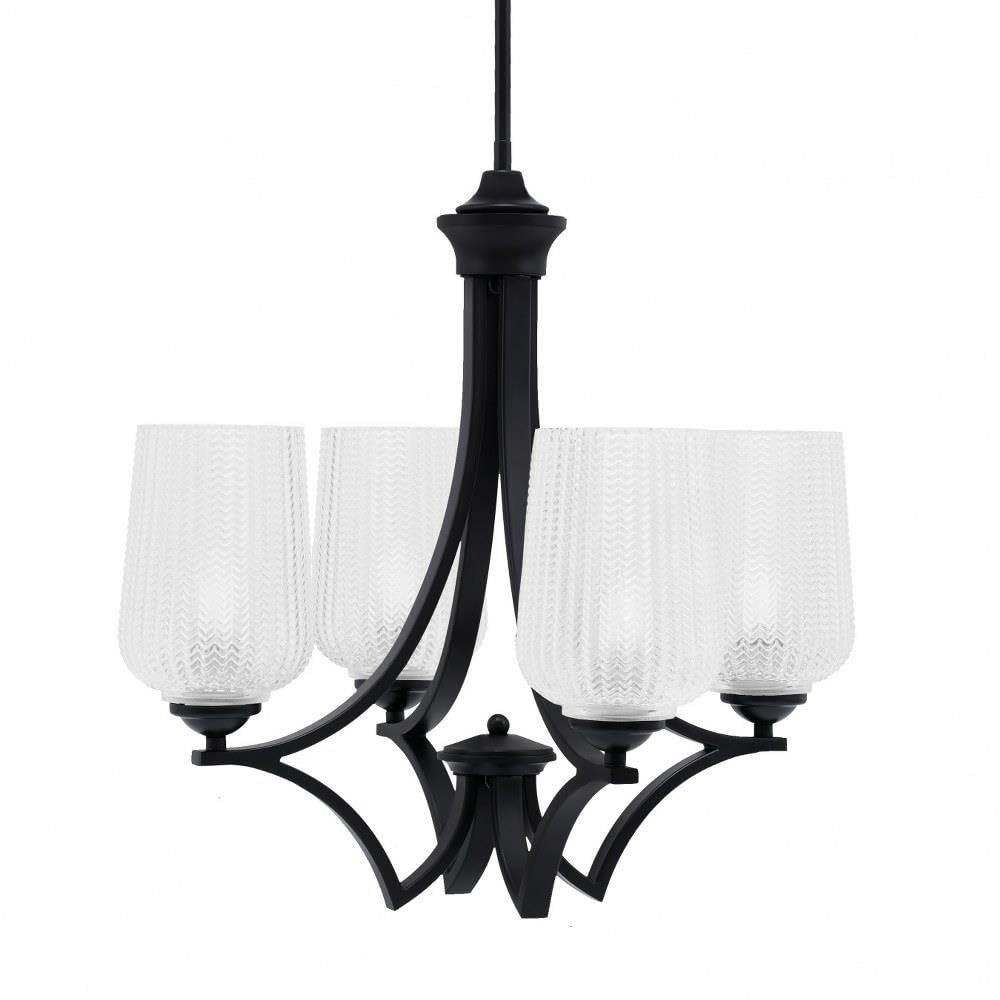 Toltec Lighting 564-Mb-4250 Zilo - 4 Light Uplight Chandelier-19.75 Inches Tall And 20.25 Inches Wide, Finish Color: Matte Black, Glass Color: Clear Textured