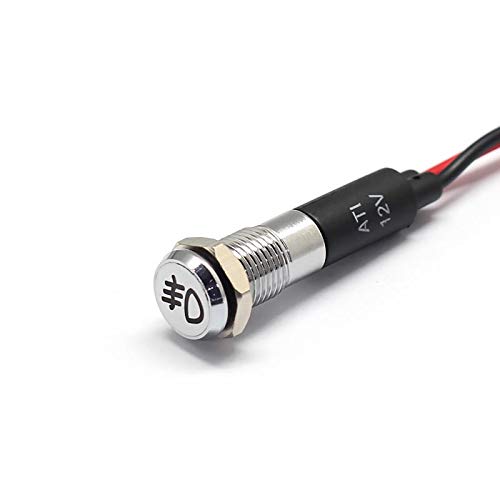 Alpinetech PL8MS 12V LED Metal Signal Indicator Dash Light, Fog Light 1, 8mm, with Symbols