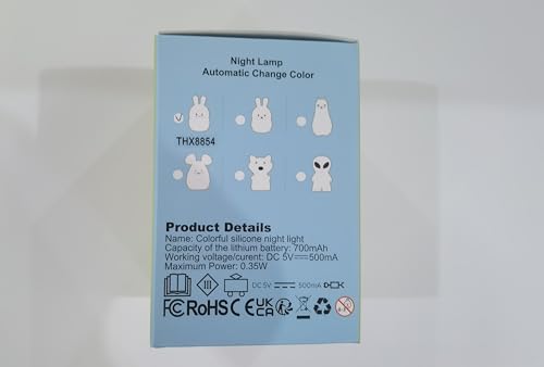 Tianhaixing Rabbit Night Light - Rechargeable LED Silicone Lamp, Remote & Touch Control, Adjustable Brightness & Colors, White, Model THX8854